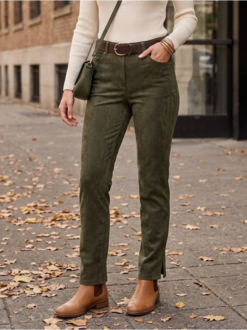 NYDJ Olive Green Suede-Look Pants